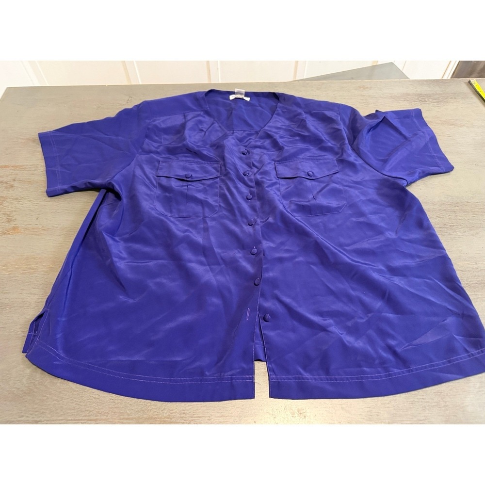 Ship n Shore Woman Purple Short Sleeve Button Down Blouse Plus Size 24W V-Neck
